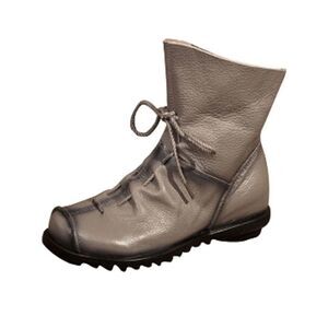 Berhgjjsds Lace Up Zipper Closure Ankle Leather Soft Bootie Gray Size 6